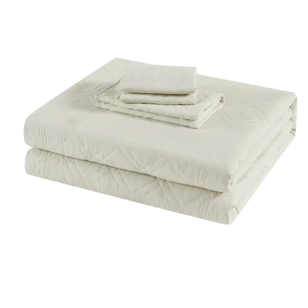 NEW Mainstays Queen Beige White Brown Reversible Quilt Bedding Set